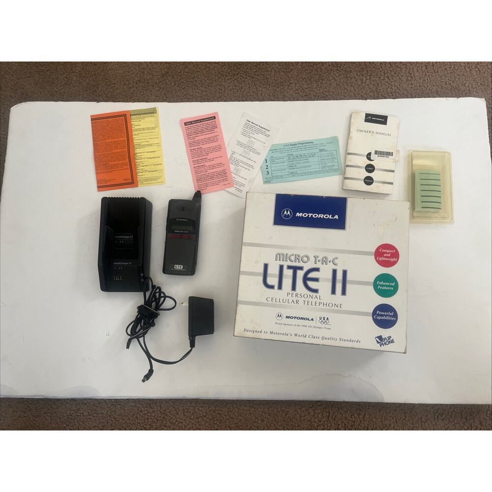 Motorola Micro TAC Ultra Lite II Cell Phone Flip Vintage With Original Box ETC